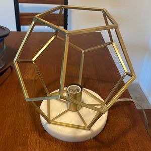 Gold geometric lamp with marble base. Excellent condition.